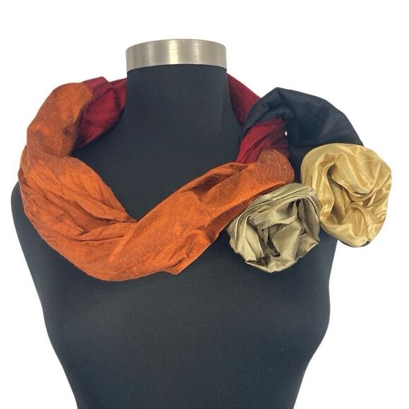 Xiao Magic Multi Colored Silk Scarf Art to Wear Lagenlook NWOT Red Orange Black - Picture 7 of 15